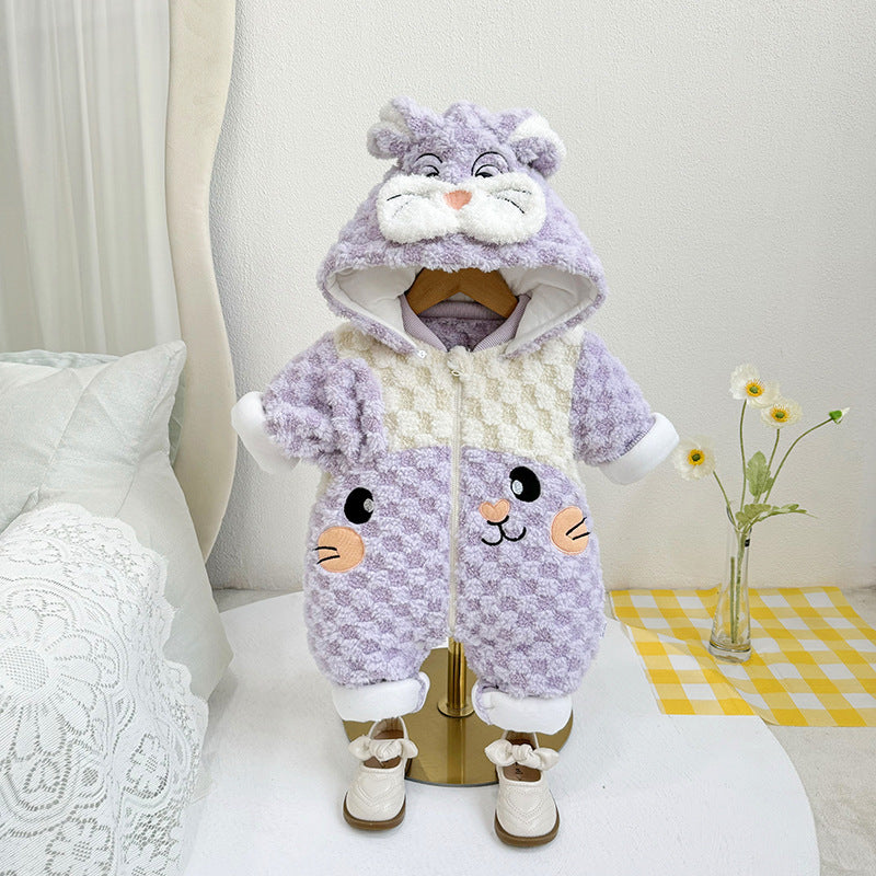 Infant Quilted Winter Romper with Detachable Hood