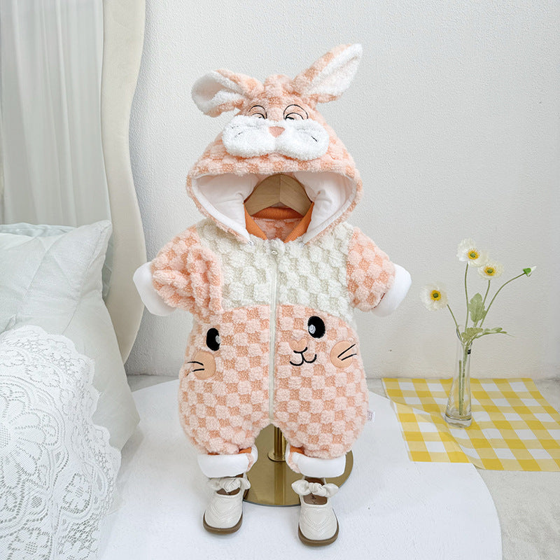 Infant Quilted Winter Romper with Detachable Hood