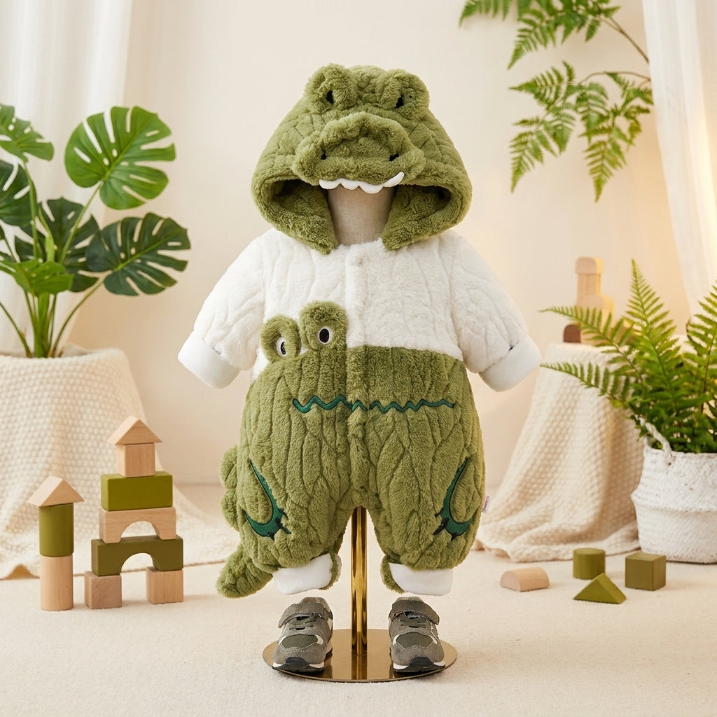 Infant Quilted Winter Romper with Detachable Hood